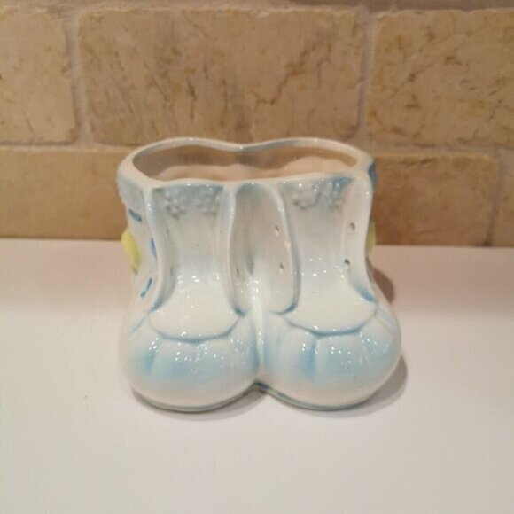 Blue &White Baby Shoes Ceramic Planter Vintage Nursery Decor Baby Shower Gift - Picture 2 of 10